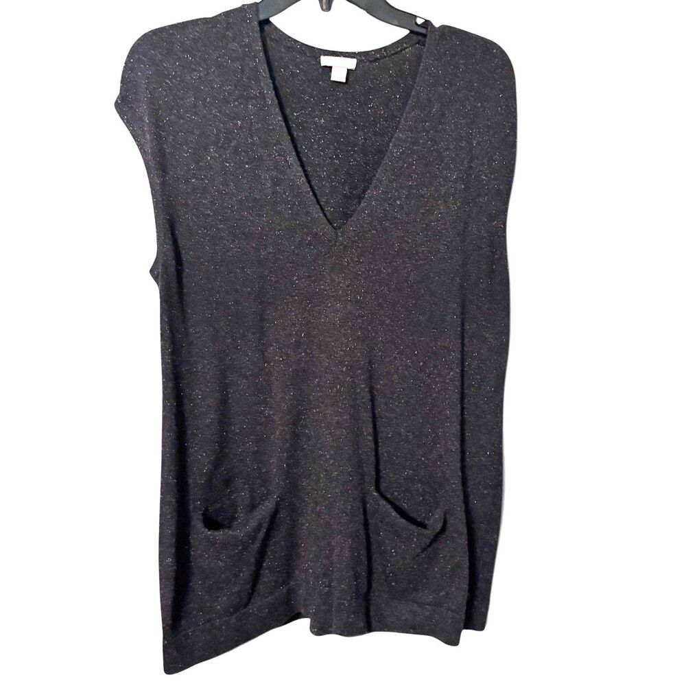 J. Jill Marled Gray Speckled Sleeveless Tunic Sweater Silk Blend Pockets Medium